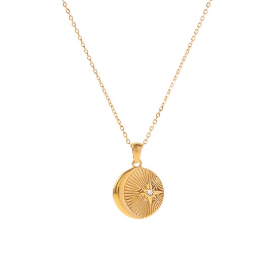 Imagen de Respetuoso del Medio Ambiente Sencillo & Casual Elegante 18K Oro lleno 304 Acero Inoxidable & Circón Artificial Cable Cadena Cruz Ronda Estrella Collar con Colgante Para Mujeres 40cm longitud, 1 Unidad