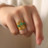 Immagine di Ecologico Retrò Elegante 18K Oro riempito 304 Acciaio Inossidabile & Pietra Aperto Goccia Anello Unisex 20mm (taglia di US: 10.25), 1 Pz