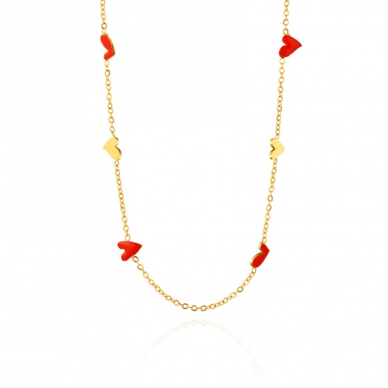Immagine di Ecologico Dolce & Carino Romantico 14k Vero Oro Placcato 304 Acciaio Inossidabile Cavo Catena Cuore Smalto Strozzatore Collana Per Donne 38cm Lunghezza, 1 Pz