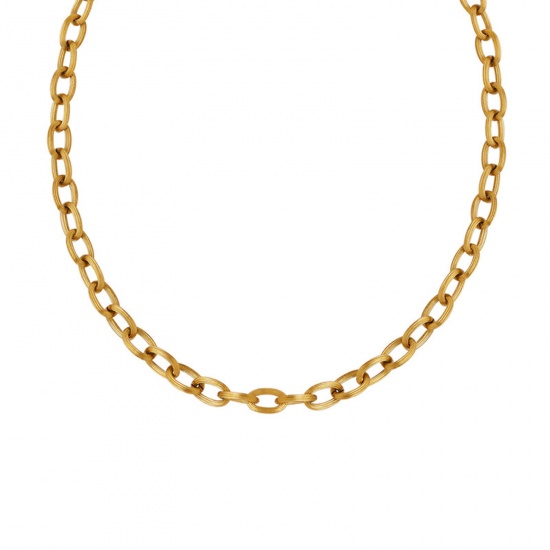 Picture of Eco-friendly Simple & Casual Stylish 18K Real Gold Plated 304 Stainless Steel Link Cable Chain Drawbench Necklace Unisex 40cm(15 6/8") long, 1 Piece