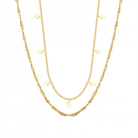 Immagine di Ecologico Semplice & Casual Elegante 18K Oro riempito 304 Acciaio Inossidabile Collana della Catena del Fiore Rombo Multistrato Collana Per Donne 40cm Lunghezza, 1 Pz