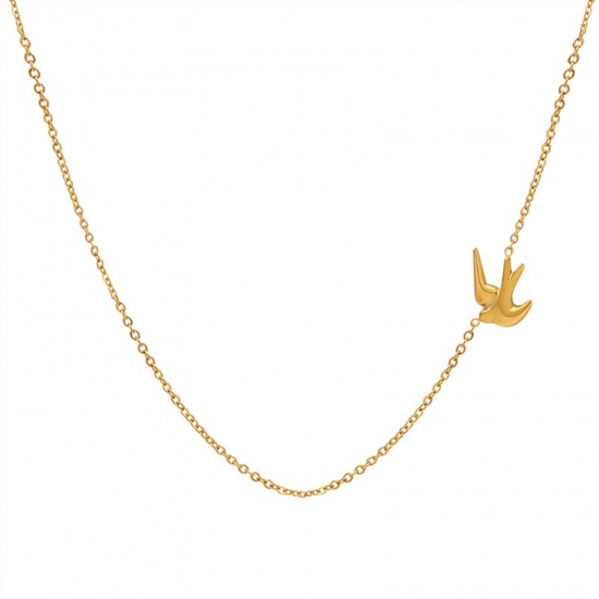 Immagine di Ecologico Pastorale Naturale Elegante 18K Oro riempito 304 Acciaio Inossidabile Cavo Catena Rondine Strozzatore Collana Per Donne 33cm Lunghezza, 1 Pz