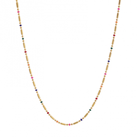Picture of Eco-friendly Simple & Casual Stylish 18K Real Gold Plated 304 Stainless Steel Ball Chain Enamel Necklace For Women 40cm(15 6/8") long, 1 Piece
