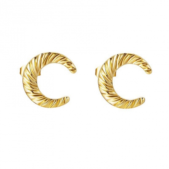 Immagine di Ecologico Retrò Elegante 14k Vero Oro Placcato 304 Acciaio Inossidabile Luna orecchino cerchio Per Donne 1.5cm x 1.5cm, 1 Paio
