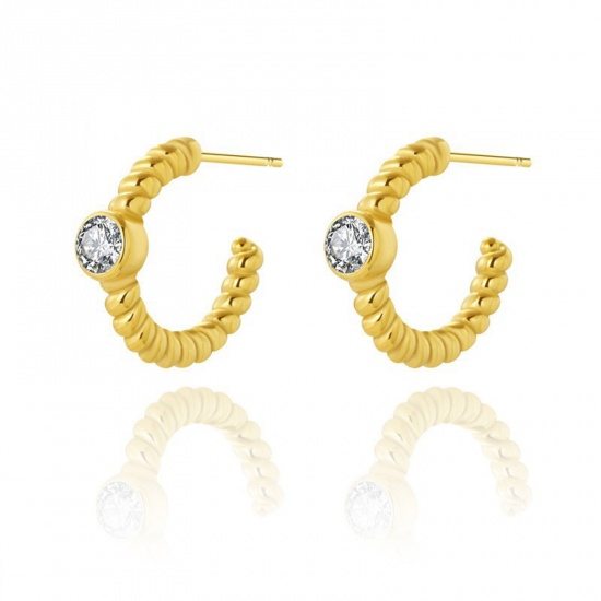 Immagine di Ecologico Retrò Elegante 14k Vero Oro Placcato 304 Acciaio Inossidabile & Zircone Cubico Intrecciato orecchino cerchio Per Donne 1.8cm x 1.8cm, 1 Paio