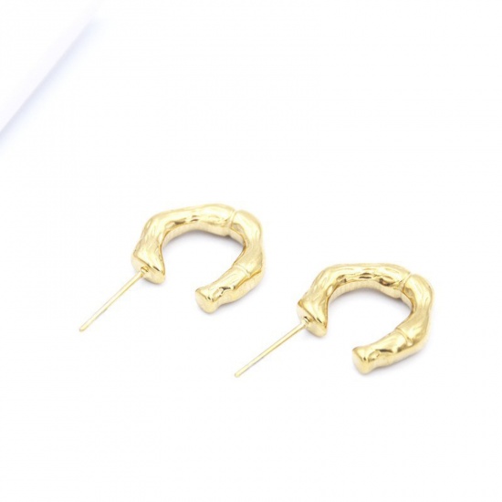 Immagine di Ecologico Retrò Elegante 14k Vero Oro Placcato 304 Acciaio Inossidabile orecchino cerchio Per Donne 1.5cm x 1.5cm, 1 Paio