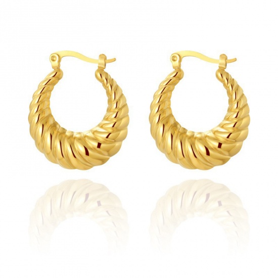 Immagine di Ecologico Retrò Elegante 14k Vero Oro Placcato 304 Acciaio Inossidabile orecchino cerchio Per Donne 2.5cm x 2.5cm, 1 Paio