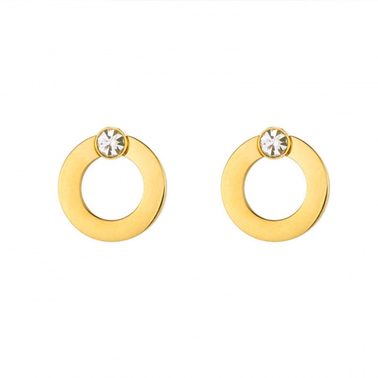 Immagine di Ecologico Semplice & Casual Elegante 18K Oro riempito 304 Acciaio Inossidabile & Zircone Cubico Anello Orecchini a Perno Per Donne 1cm x 1cm, 1 Paio