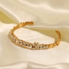 Picture of Eco-friendly Exquisite Stylish 18K Real Gold Plated 304 Stainless Steel & Cubic Zirconia Open Cuff Bangles Bracelets For Women 1 Piece