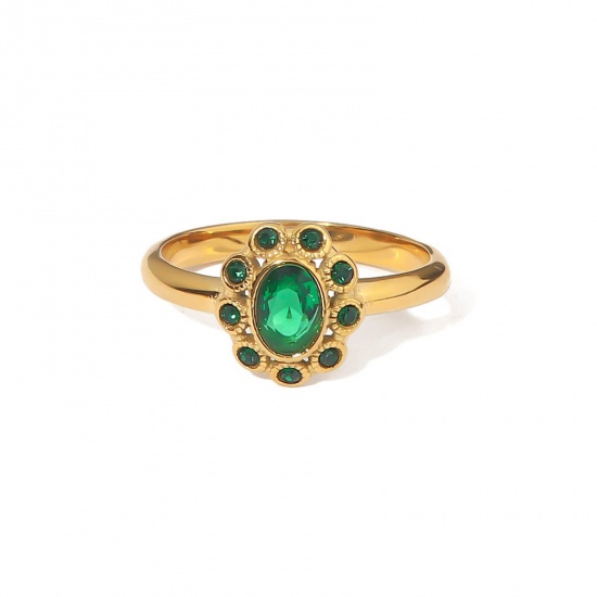 Immagine di Ecologico Elegante Elegante 18K Oro riempito 304 Acciaio Inossidabile & Zircone Cubico Non Regolabile Ovale Anello Per Donne 16.5mm (taglia di US: 6), 1 Pz