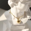 Immagine di Ecologico Elegante 18K Oro riempito 304 Acciaio Inossidabile Cavo Catena Cuore Impiombatura Collana con Ciondolo 42cm Lunghezza, 1 Pz