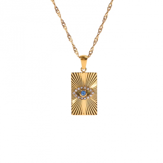 Imagen de Respetuoso del Medio Ambiente Exquisito Elegante 18K Oro lleno 304 Acero Inoxidable & Circón Artificial Cadena Trenzada Rectángulo Mal de ojo Collar con Colgante Para Mujeres 40cm longitud, 1 Unidad