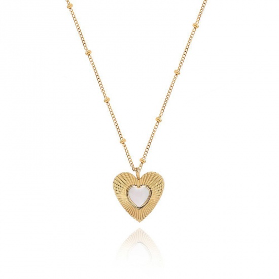 Immagine di Ecologico Semplice & Casual Elegante 18K Oro riempito 304 Acciaio Inossidabile & Conchiglia Catena a Pallini Cuore Collana con Ciondolo Per Donne San Valentino 56cm Lunghezza, 1 Pz