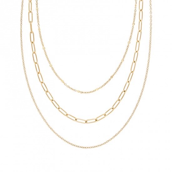 Immagine di Ecologico Elegante Semplice 18K Oro riempito 304 Acciaio Inossidabile Cavo Catena Multistrato Collana Per Donne 39cm Lunghezza, 1 Pz