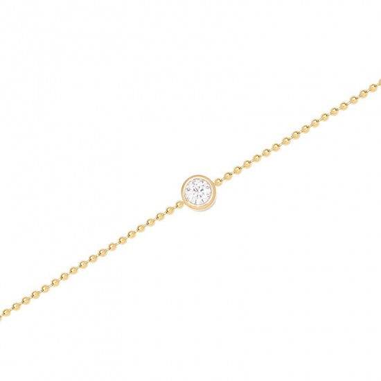 Picture of Eco-friendly Exquisite Stylish 18K Real Gold Plated 304 Stainless Steel & Cubic Zirconia Ball Chain Round Charm Bracelets For Women 16cm(6 2/8") long, 1 Piece