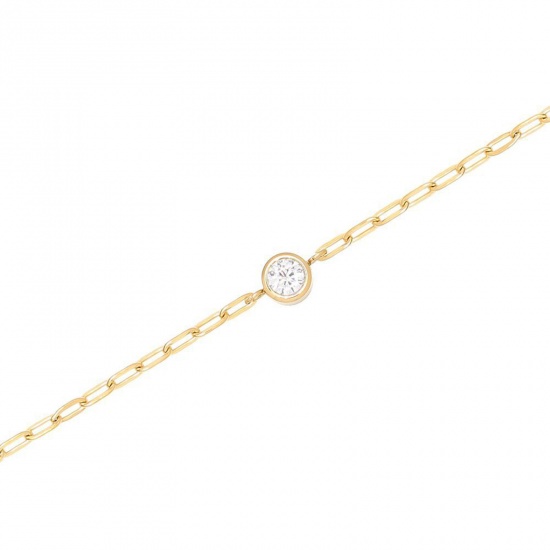 Picture of Eco-friendly Exquisite Stylish 18K Real Gold Plated 304 Stainless Steel & Cubic Zirconia Link Cable Chain Round Charm Bracelets For Women 16cm(6 2/8") long, 1 Piece