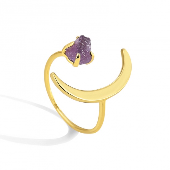 Imagen de Respetuoso del Medio Ambiente Sencillo & Casual Elegante 18K Oro lleno Piedra + Cobre Abierto Luna Media Anillos Para Mujeres 16.5mm (US Size 6), 1 Unidad