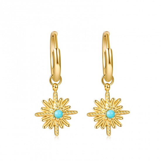 Immagine di Ipoallergenico Semplice & Casual Stile Bohemien 14k Vero Oro Placcato 304 Acciaio Inossidabile Luce del Sole Orecchino Per Donne 3cm x 1.4cm, 1 Paio