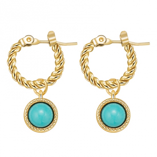 Immagine di Ipoallergenico Semplice & Casual Stile Bohemien 14k Vero Oro Placcato 304 Acciaio Inossidabile Tondo Orecchino Per Donne 3cm x 1.4cm, 1 Paio