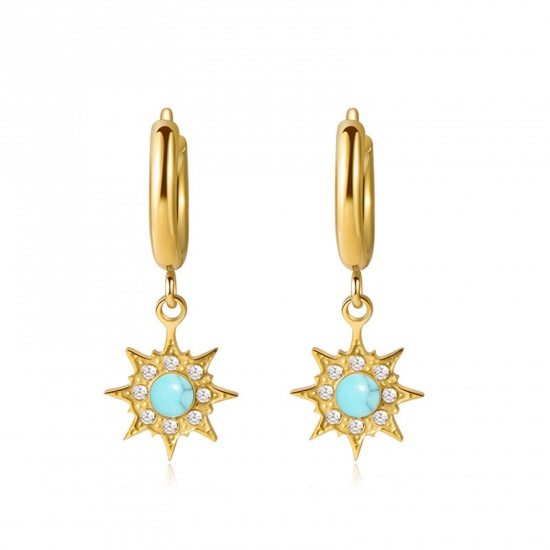 Immagine di Ipoallergenico Semplice & Casual Stile Bohemien 14k Vero Oro Placcato 304 Acciaio Inossidabile Sole Orecchino Per Donne 3cm x 1.4cm, 1 Paio