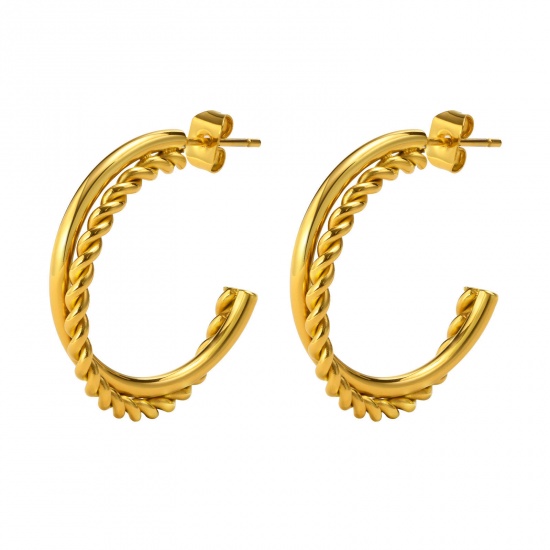 Immagine di Ecologico Semplice & Casual Elegante 18K Oro riempito 304 Acciaio Inossidabile Intrecciato orecchino cerchio Per Donne Festa 2.7cm x 2.5cm, 1 Paio