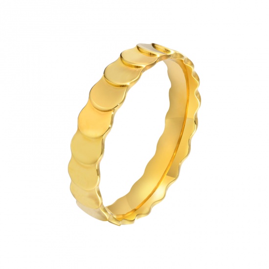 Imagen de Respetuoso del Medio Ambiente Sencillo & Casual Elegante 18K Oro lleno 304 Acero Inoxidable No Ajustable Escamas Anillos Para Mujeres 17.3mm (US size 7), 1 Unidad