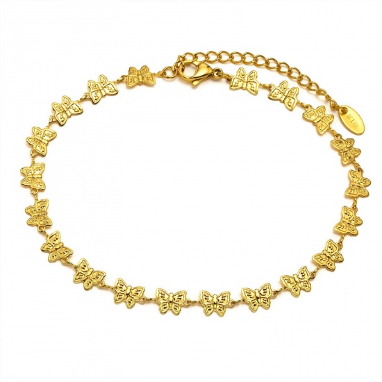 Picture of 304 Stainless Steel Stylish Anklet Butterfly Animal 18K Real Gold Plated 22cm(8 5/8") long, 1 Piece