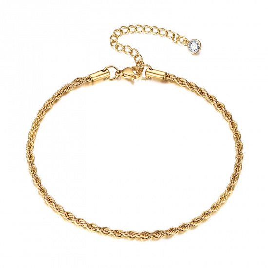 Picture of 304 Stainless Steel Stylish Anklet Braided 18K Real Gold Plated 21cm(8 2/8") long, 1 Piece