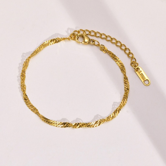 Bild von Umweltfreundlich Stilvoll Einfach 18K Vergoldet 304 Edelstahl Welle Kette Armband Unisex Party 16cm lang, 1 Strang