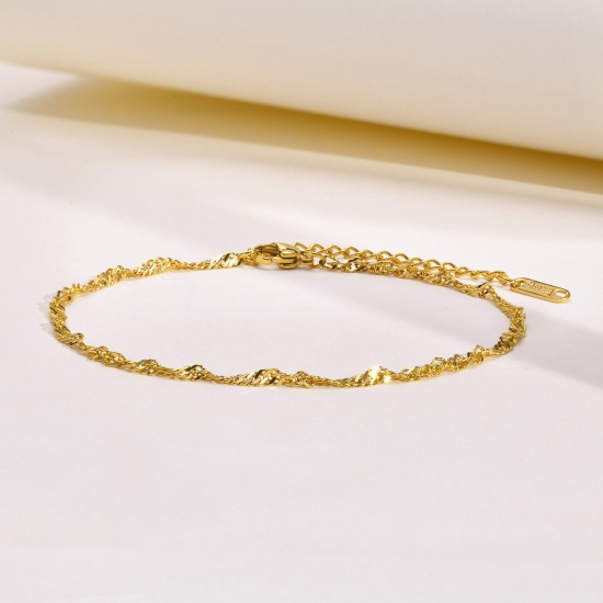 Picture of 304 Stainless Steel Stylish Anklet Wave 18K Real Gold Plated 21cm(8 2/8") long, 1 Piece
