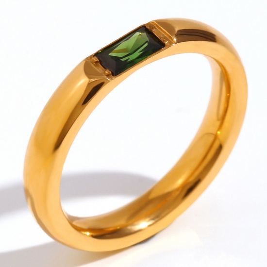 Immagine di Ecologico Minimalista Squisito 18K Oro riempito 304 Acciaio Inossidabile & Zircone Cubico Non Regolabile Rettangolo Anello Per Donne Anniversario 18.1mm (taglia di US: 8), 1 Pz