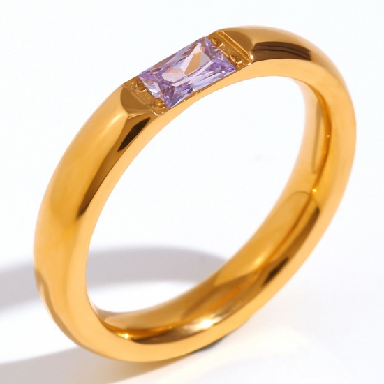 Immagine di Ecologico Minimalista Squisito 18K Oro riempito 304 Acciaio Inossidabile & Zircone Cubico Non Regolabile Rettangolo Anello Per Donne Anniversario 17.3mm (taglia di US: 7), 1 Pz