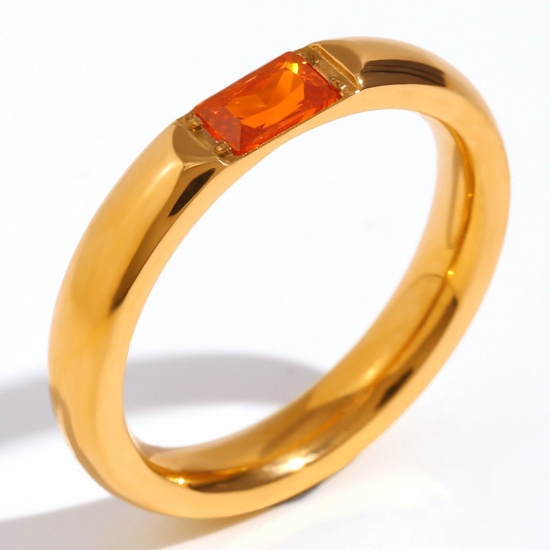 Immagine di Ecologico Minimalista Squisito 18K Oro riempito 304 Acciaio Inossidabile & Zircone Cubico Non Regolabile Rettangolo Anello Per Donne Anniversario 17.3mm (taglia di US: 7), 1 Pz