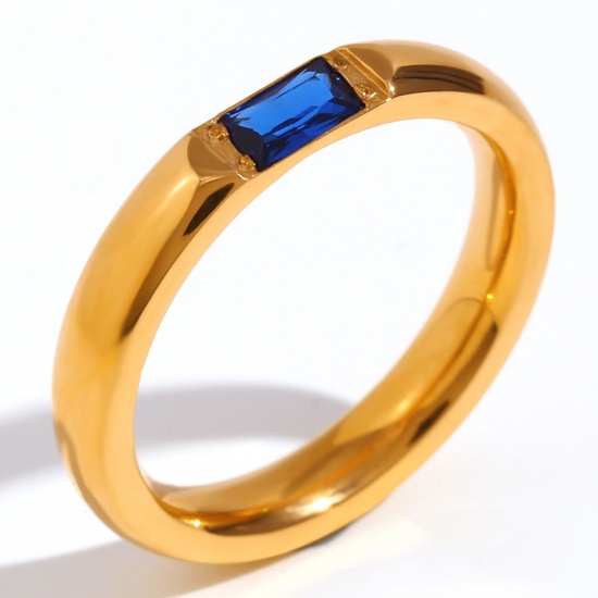Immagine di Ecologico Minimalista Squisito 18K Oro riempito 304 Acciaio Inossidabile & Zircone Cubico Non Regolabile Rettangolo Anello Per Donne Anniversario 18.1mm (taglia di US: 8), 1 Pz