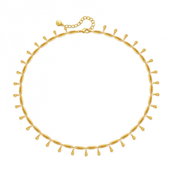 Bild von Umweltfreundliche Vakuumbeschichtung Stilvoll Einfach 18K Vergoldet Kupfer Schmuckkette Kette Quast Tropfen Halskette Für Frauen Party 39cm lang, 1 Strang