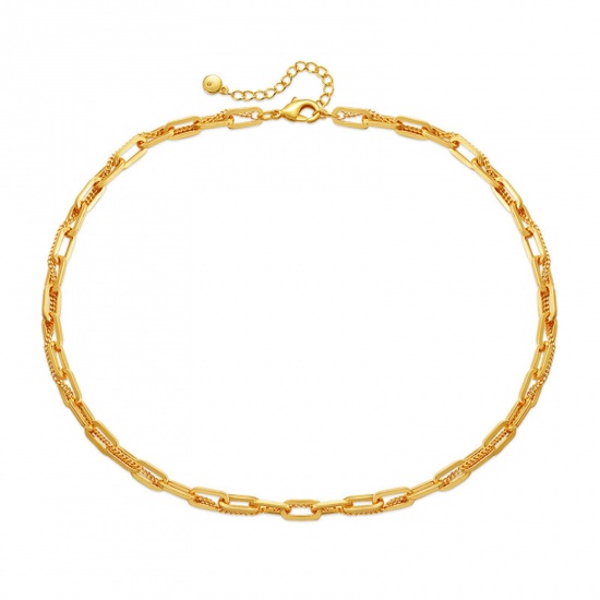 Bild von Umweltfreundliche Vakuumbeschichtung Stilvoll Einfach 18K Vergoldet Kupfer Gliederkette Kette Halskette Für Frauen Party 43cm lang, 1 Strang