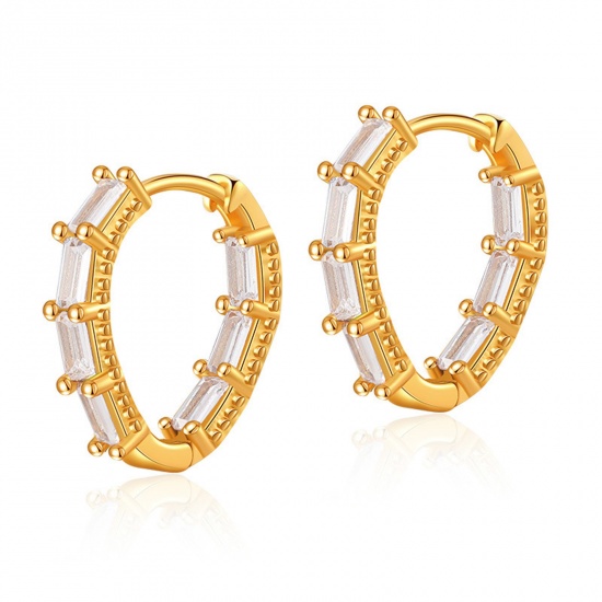 Bild von Hypoallergen Exquisit Stilvoll 18K Vergoldet Kupfer & Kubisch Zirkonia Hoop Ohrringe Für Frauen Geschenk zum Erwachsenwerden 1.8cm, 1 Paar