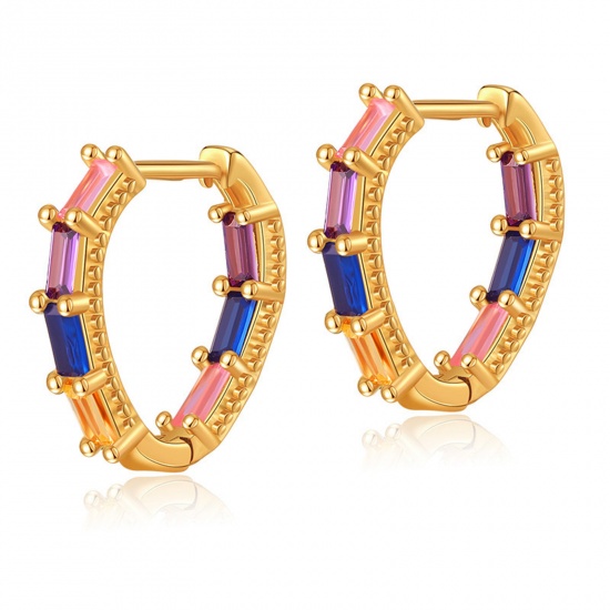 Bild von Hypoallergen Exquisit Stilvoll 18K Vergoldet Kupfer & Kubisch Zirkonia Hoop Ohrringe Für Frauen Geschenk zum Erwachsenwerden 1.8cm, 1 Paar