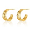 Picture of Hypoallergenic Retro Simple 18K Real Gold Plated Copper Stripe Hoop Earrings For Women Party 15mm Dia., 1 Pair