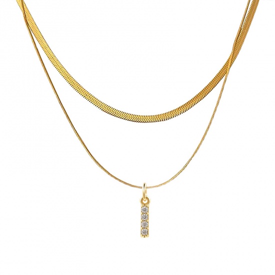Bild von Eco-friendly Vacuum Plating Stylish 18K Real Gold Plated Stainless Steel & Copper & Cubic Zirconia Snake Chain Initial Alphabet/ Capital Letter Message " I " Multilayer Layered Necklace For Women 40cm(15 6/8") long, 1 Piece