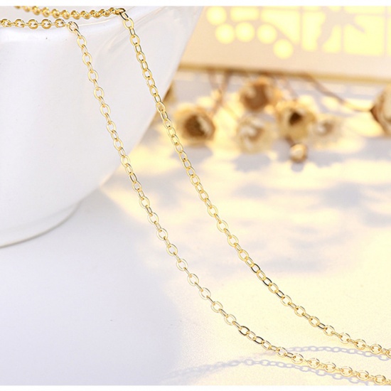 Bild von Eco-friendly Vacuum Plating Stylish Simple 14K Real Gold Plated Copper Link Cable Chain Necklace For Women Party 45cm(17 6/8") long, 1 Piece