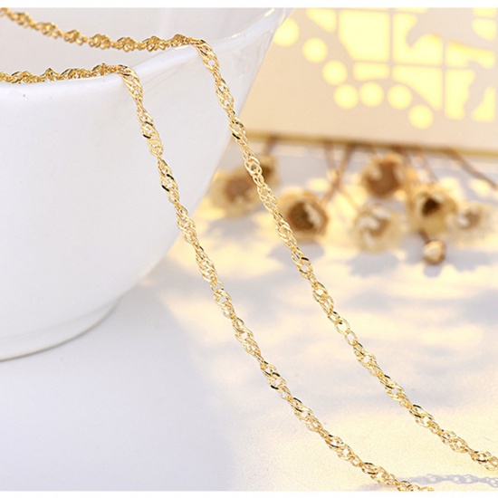 Bild von Eco-friendly Vacuum Plating Stylish Simple 14K Real Gold Plated Copper Wave Chain Necklace For Women Party 45cm(17 6/8") long, 1 Piece