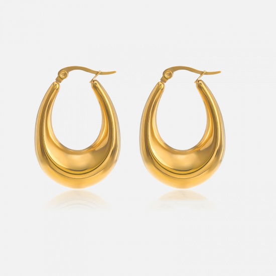 Bild von Eco-friendly Vacuum Plating Retro Simple 14K Real Gold Plated 304 Stainless Steel Hoop Earrings For Women Party 3.3cm x 2.3cm, 1 Pair