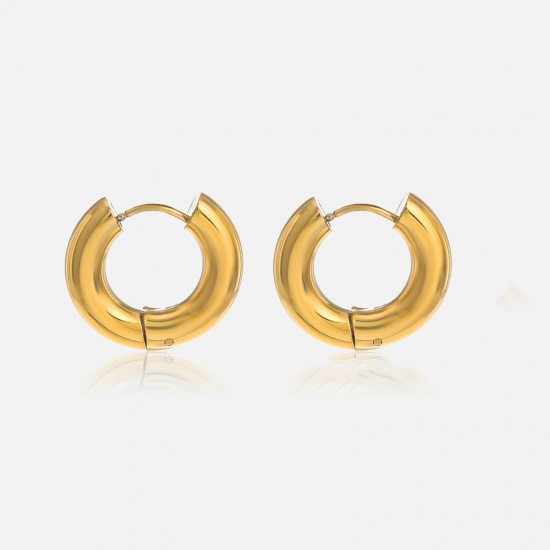 Bild von Eco-friendly Vacuum Plating Retro Simple 14K Real Gold Plated 304 Stainless Steel Hoop Earrings For Women Party 21mm Dia., 1 Pair