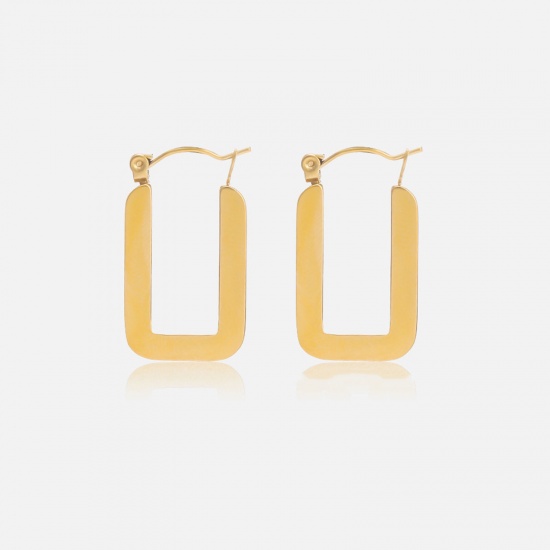 Bild von Eco-friendly Vacuum Plating Retro Simple 14K Real Gold Plated 304 Stainless Steel U-shaped Hoop Earrings For Women Party 2.7cm x 1.5cm, 1 Pair