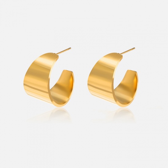 Bild von Eco-friendly Vacuum Plating Retro Simple 14K Real Gold Plated 304 Stainless Steel Hoop Earrings For Women Party 2.2cm, 1 Pair