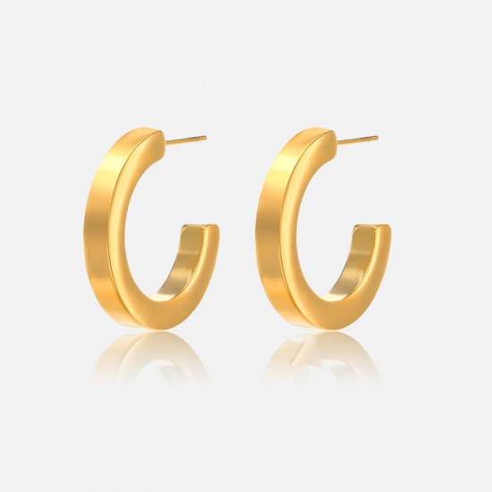 Bild von Eco-friendly Vacuum Plating Retro Simple 14K Real Gold Plated 304 Stainless Steel Hoop Earrings For Women Party 2.5cm, 1 Pair