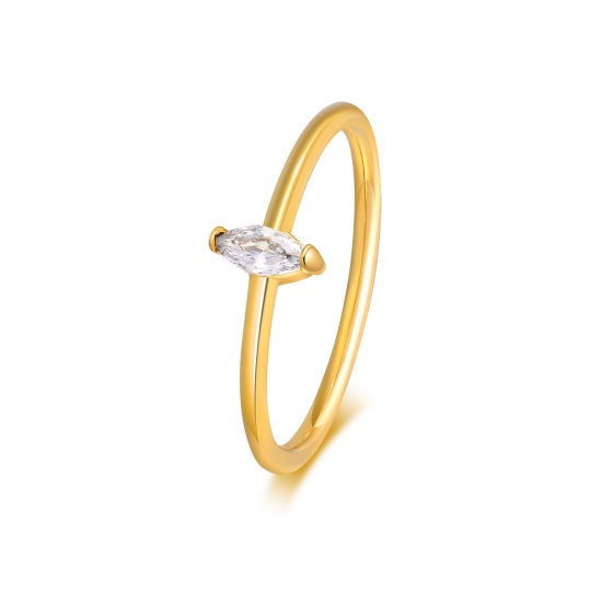 Bild von Eco-friendly Exquisite Stylish 18K Real Gold Plated 304 Stainless Steel & Cubic Zirconia Unadjustable Marquise Rings For Women Anniversary 16.5mm(US Size 6), 1 Piece
