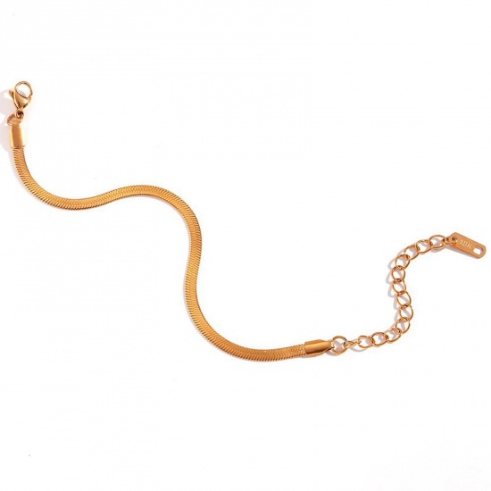 Bild von Eco-friendly Vacuum Plating Stylish Simple 18K Real Gold Plated 316L Stainless Steel Snake Chain Anklet For Women 20cm(7 7/8") long, 1 Piece