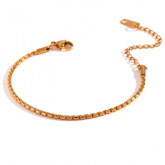 Bild von Eco-friendly Vacuum Plating Stylish Simple 18K Real Gold Plated 316L Stainless Steel Box Chain Anklet For Women 20cm(7 7/8") long, 1 Piece